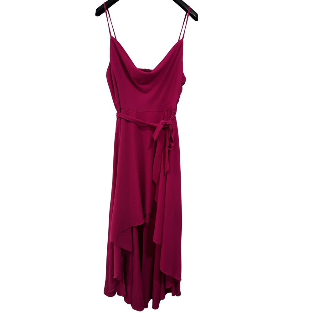NWT Magenta Cowl Neck Wrap Midi Dress High Low Size 12 Wedding Guest